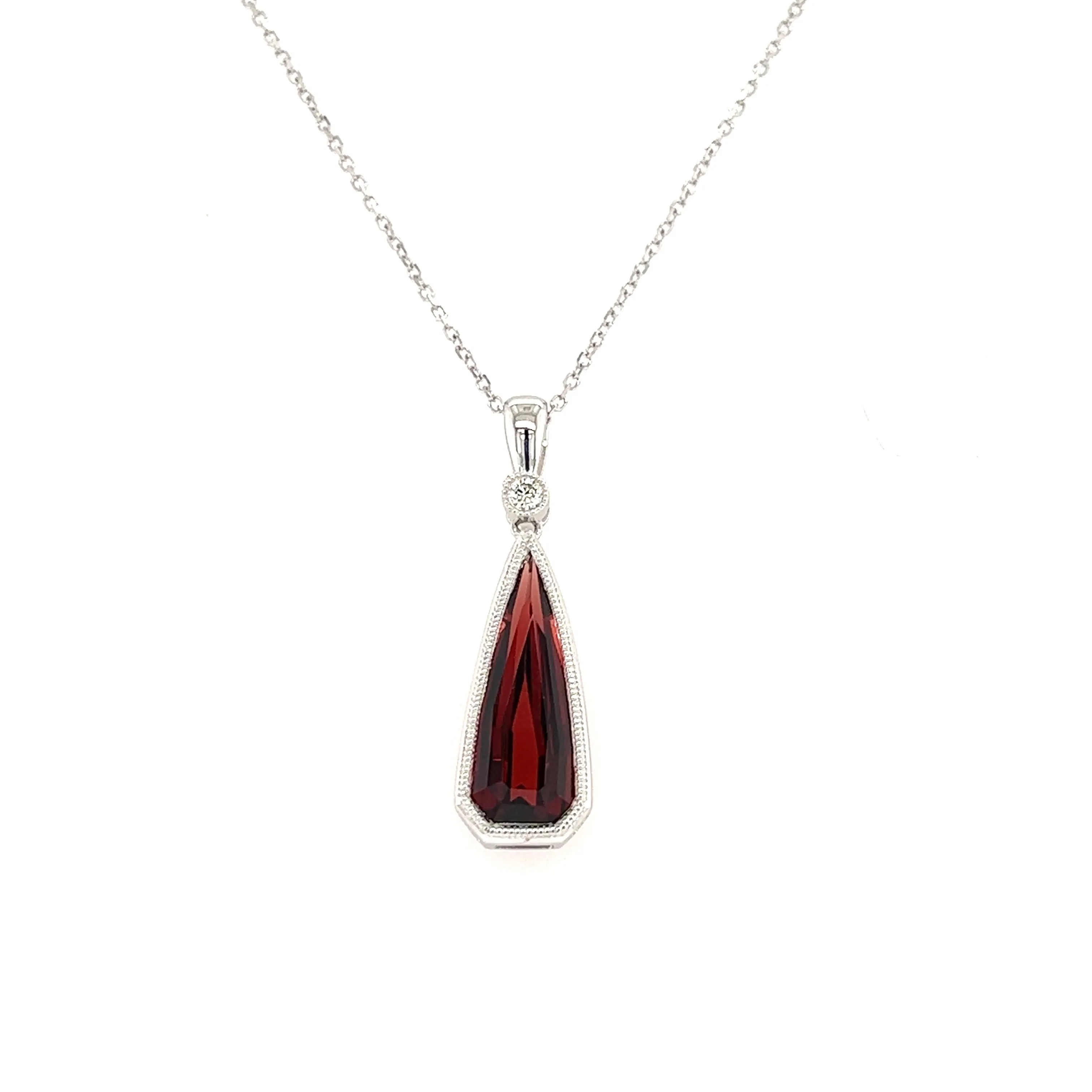 Irregular Garnet Pendant with Diamond Accent in 14K White Gold