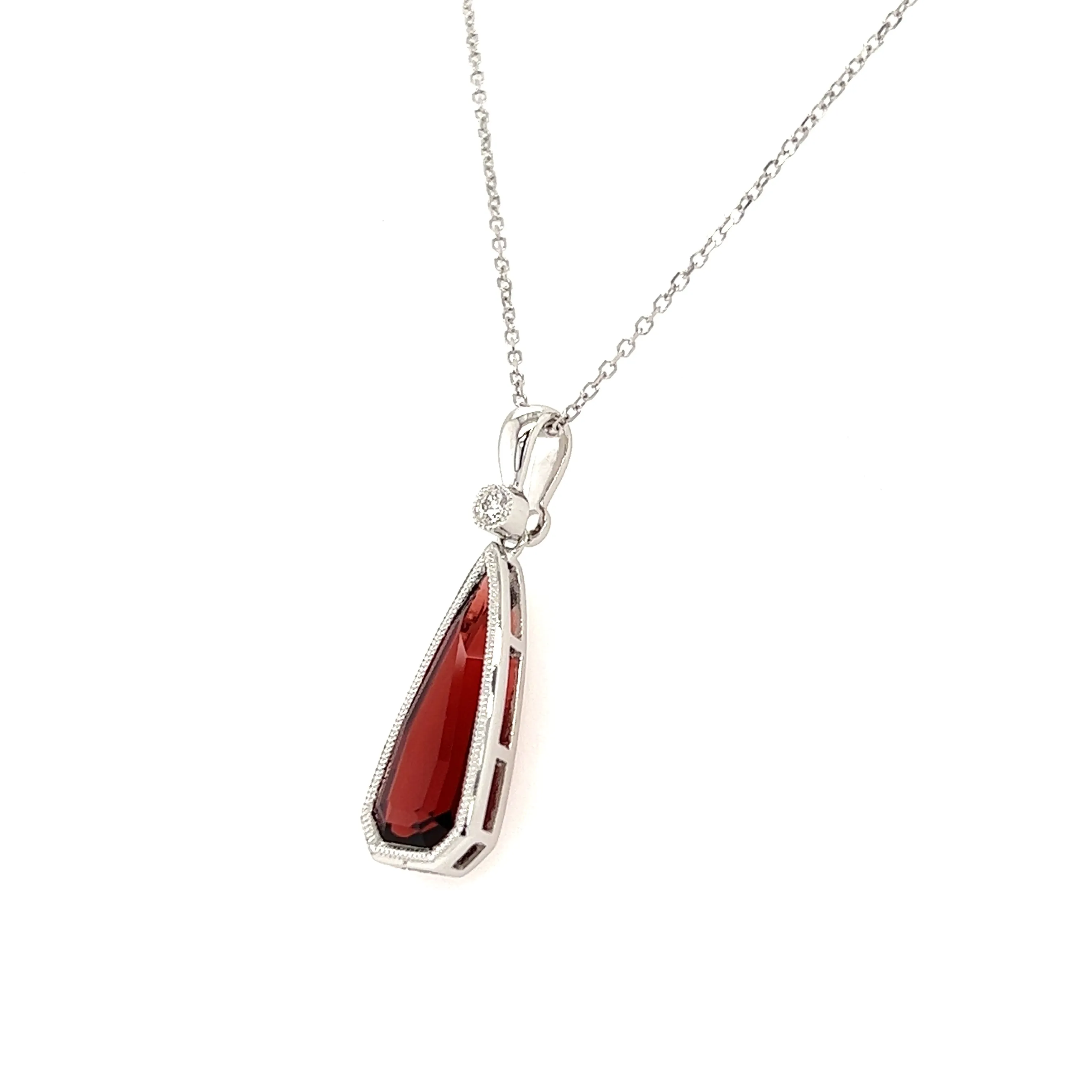 Irregular Garnet Pendant with Diamond Accent in 14K White Gold