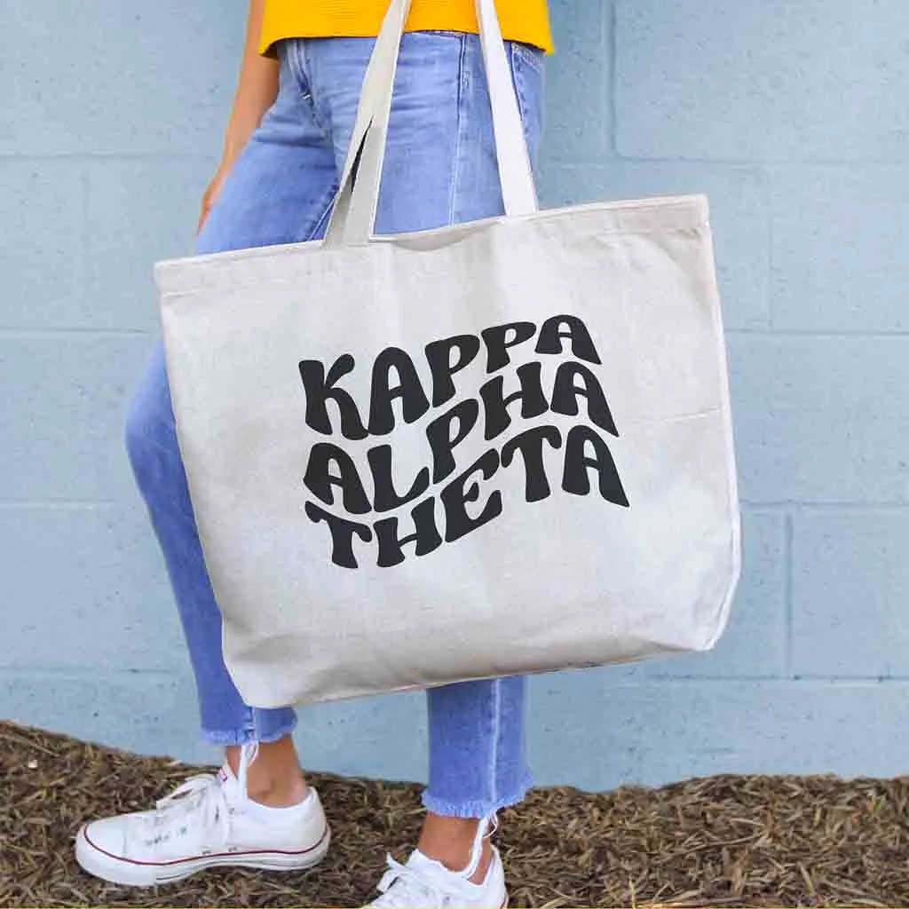 Kappa Alpha Theta Large Canvas Sorority Tote Bag with Simple Mod Design