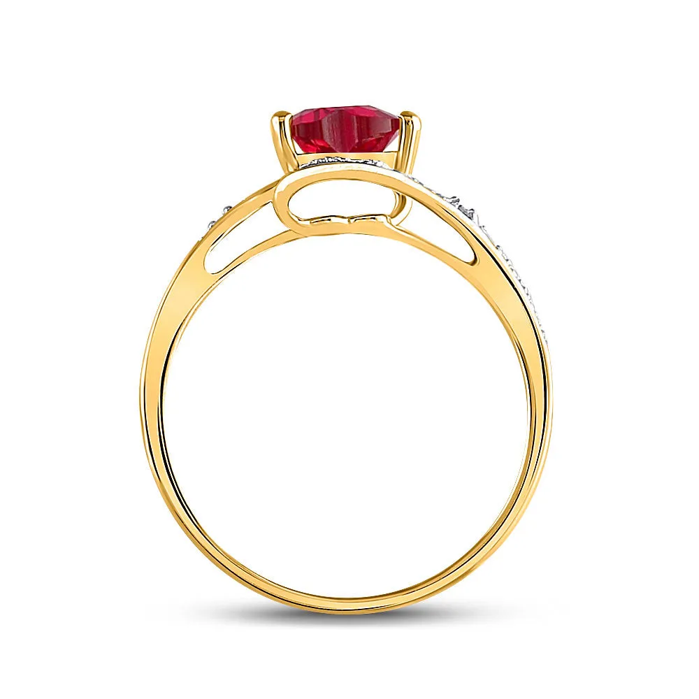 Keene Jewelers 10kt Yellow Gold Womens Heart Lab-Created Ruby Solitaire Diamond-accent Bypass Ring 1 Cttw