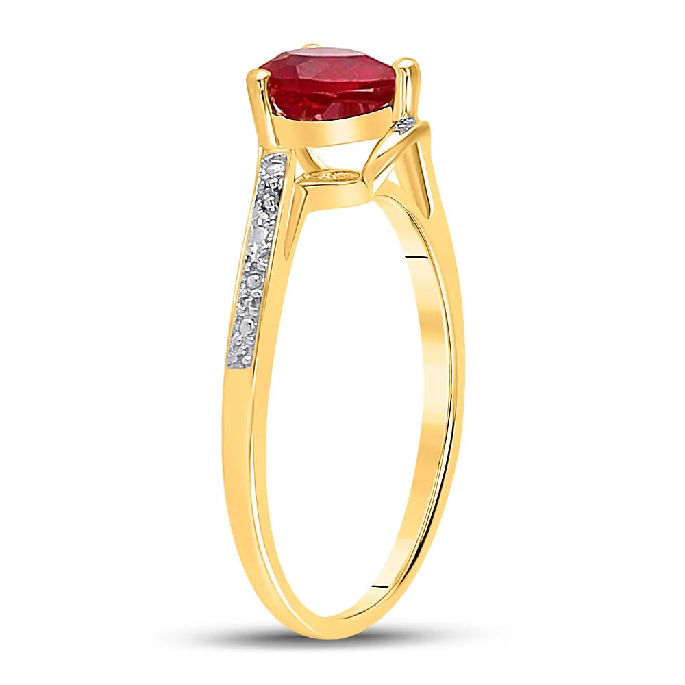 Keene Jewelers 10kt Yellow Gold Womens Heart Lab-Created Ruby Solitaire Diamond-accent Bypass Ring 1 Cttw