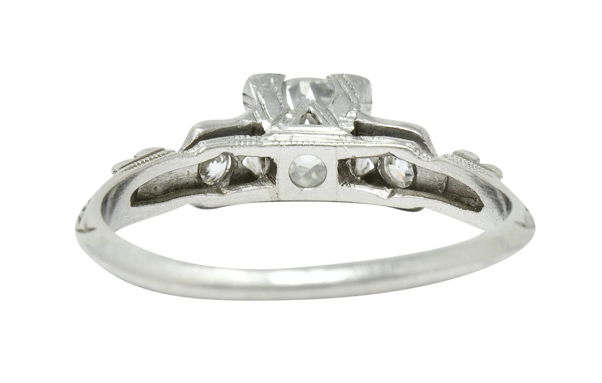 Late Art Deco 0.90 CTW Diamond Platinum Tulip Engagement Ring GIA