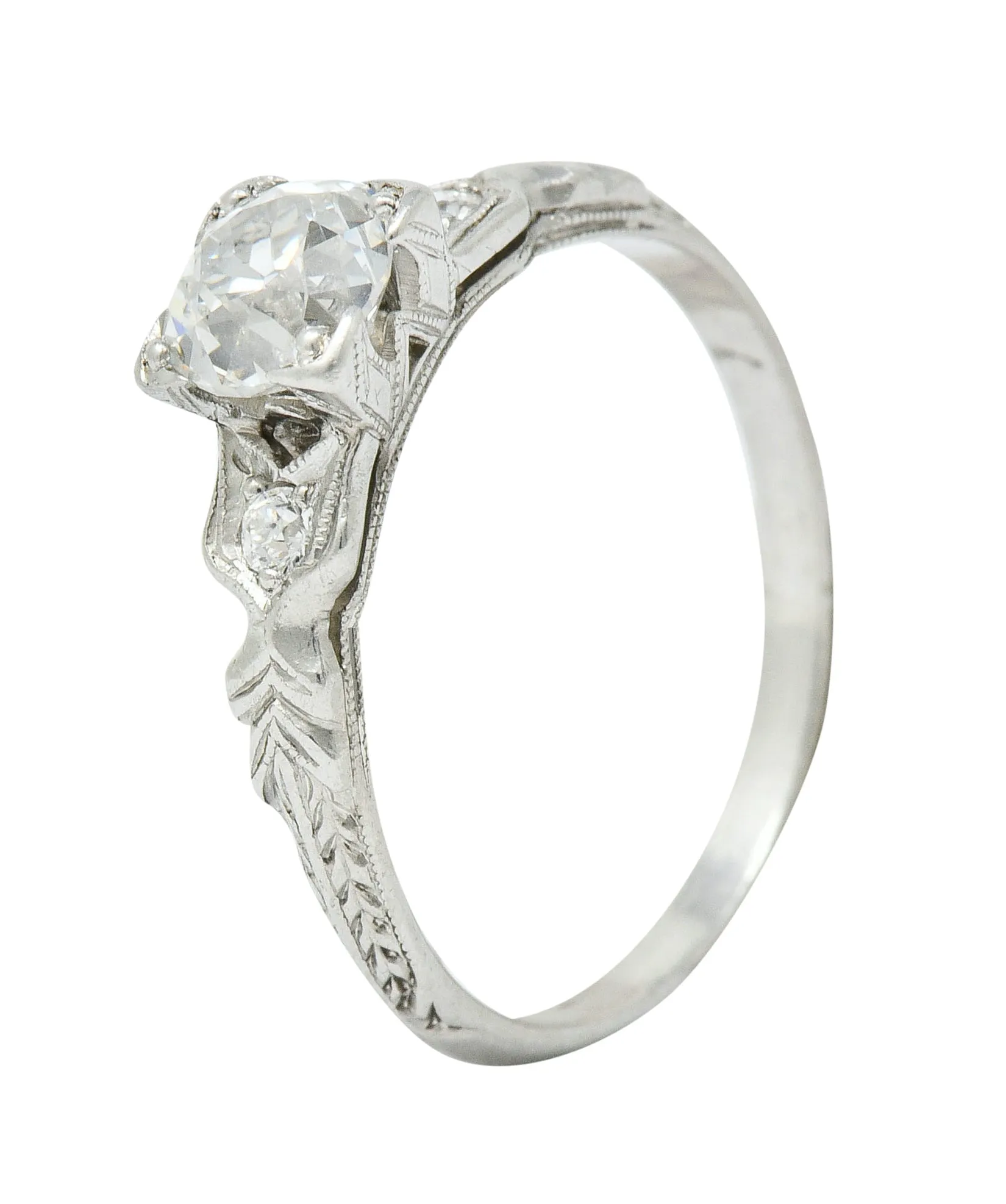 Late Art Deco 0.90 CTW Diamond Platinum Tulip Engagement Ring GIA