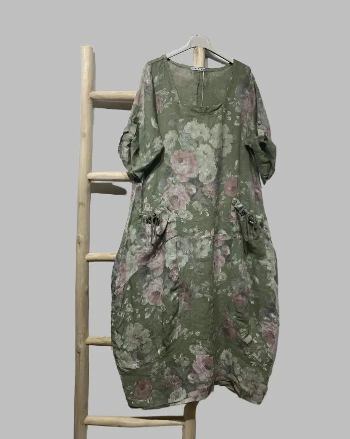 Made In Italy Linen Floral Dress