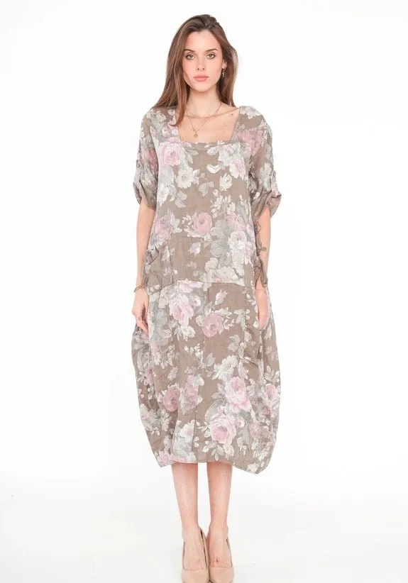 Made In Italy Linen Floral Dress