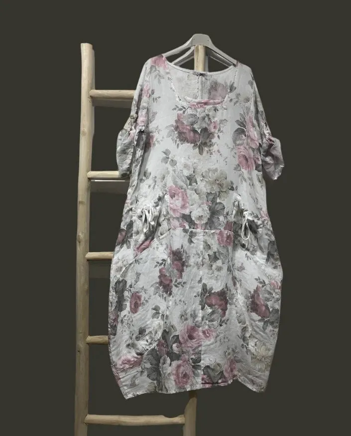 Made In Italy Linen Floral Dress