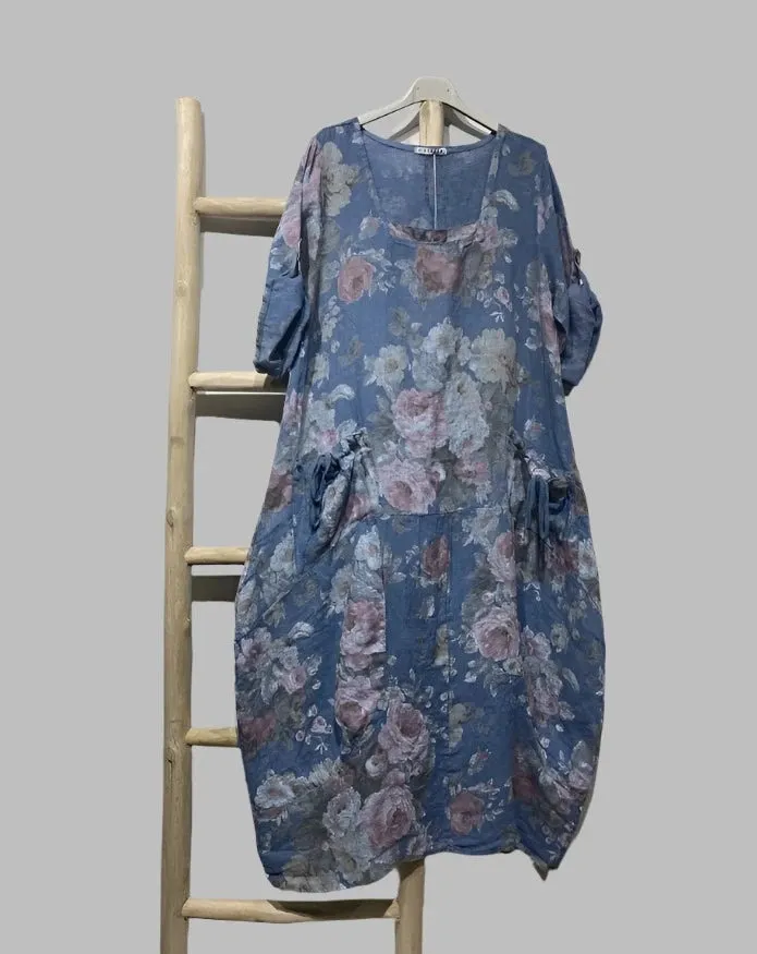 Made In Italy Linen Floral Dress