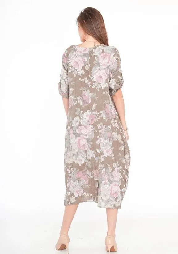 Made In Italy Linen Floral Dress