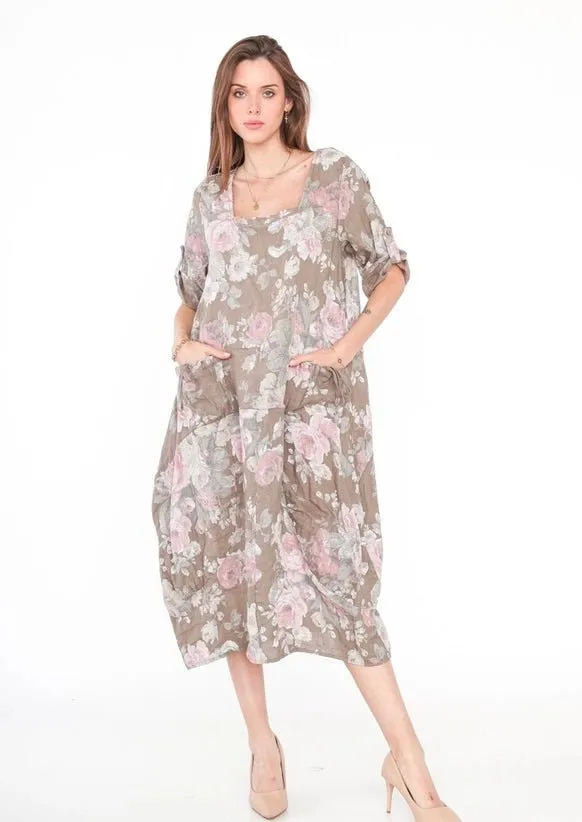 Made In Italy Linen Floral Dress