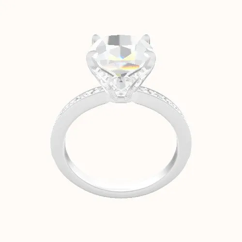 Micropave Engagement Ring With Pave Tulip Prongs w. Surprise Diamond Head