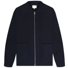 Norse Projects Bjarne Merino Full Zip Knitted Overshirt Navy