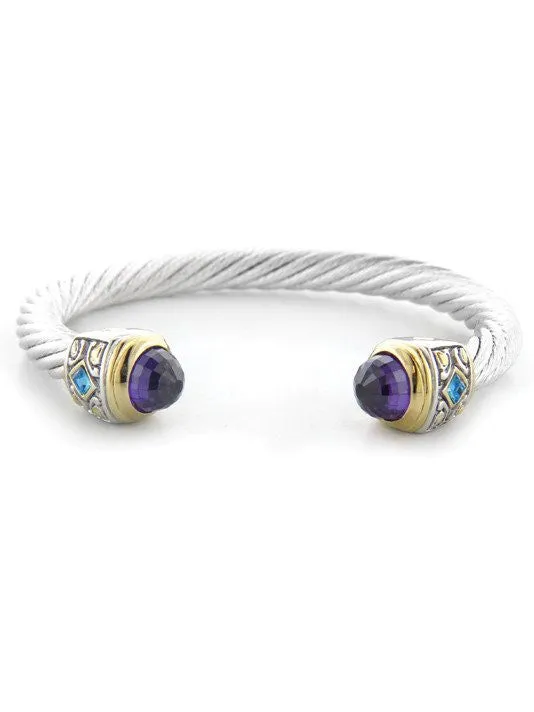 Nouveau Large Wire Cuff with Accent Stone Bracelet by John Medeiros - Available in Multiple Colors