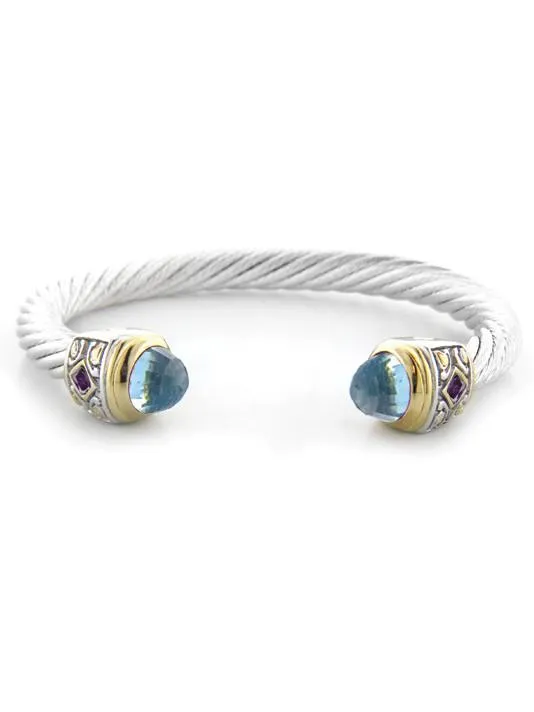 Nouveau Large Wire Cuff with Accent Stone Bracelet by John Medeiros - Available in Multiple Colors