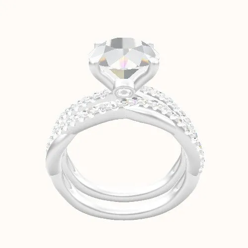 Pave Rope Engagement Ring With Accent Diamond Head and Matching Band