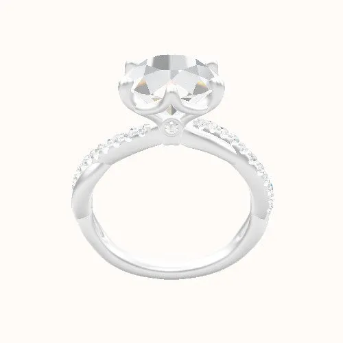 Pave Rope Engagement Ring With Crown Six Prong w. accent Diamond Head