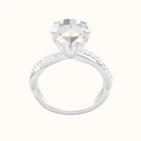 Pave Rope Engagement Ring With Pave Tulip Prongs w. Surprise Diamond Head