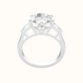 Plain Band with Baguette Sidestones Engagement Ring With Crown Six Prong w. accent Diamond Head