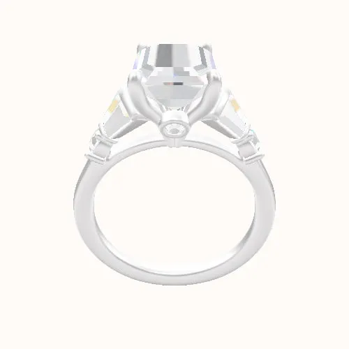 Plain Band with Triple Tapered Baguettes & Round Sidestones Engagement Ring With Accent Diamond Head