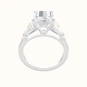 Plain Band with Triple Tapered Baguettes & Round Sidestones Engagement Ring With Accent Diamond Head