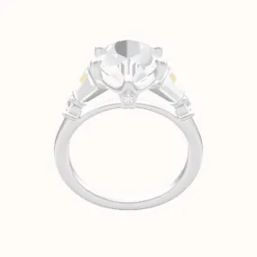 Plain Band with Triple Tapered Baguettes & Round Sidestones Engagement Ring With Crown Six Prong w. accent Diamond Head