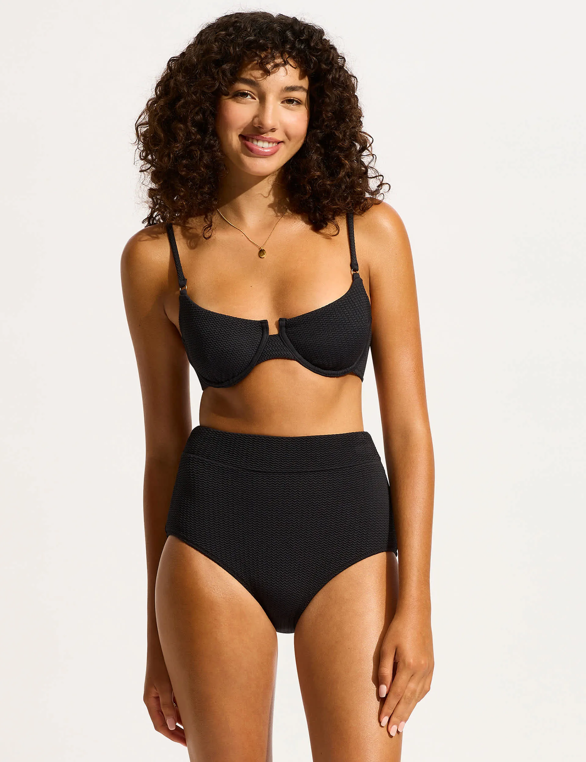 Seafolly Women's Sea Dive Textured Wired Padded Bikini Top - 12 - Black, Black