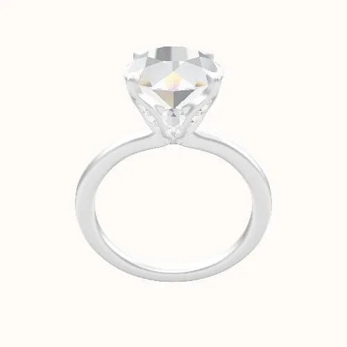 Solitaire Engagement Ring With Pave Tulip Prongs w. Surprise Diamond Head