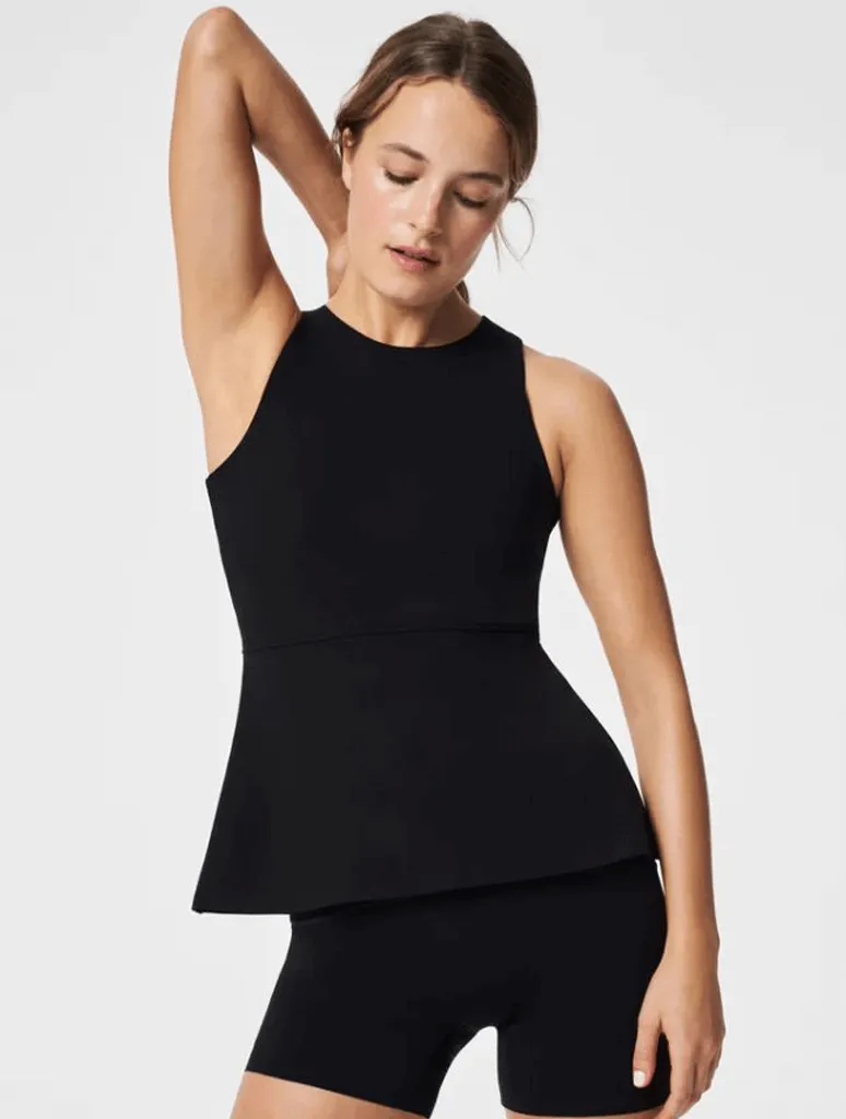 Spanx Mock Neck Peplum Tank in Black