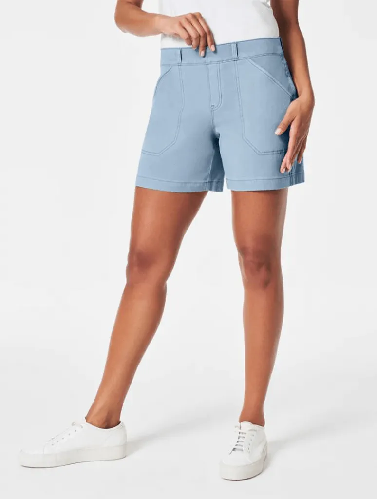 Spanx Stretch Twill Shorts in Mountain Blue