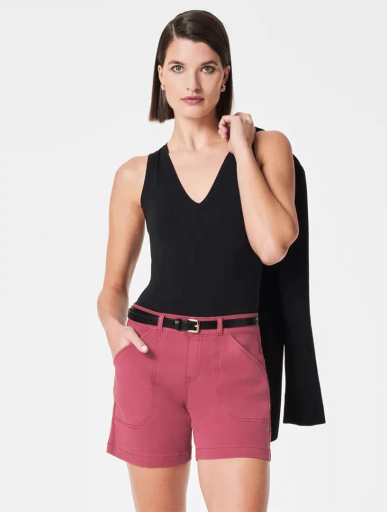 Spanx Stretch Twill Shorts in Wild Rose