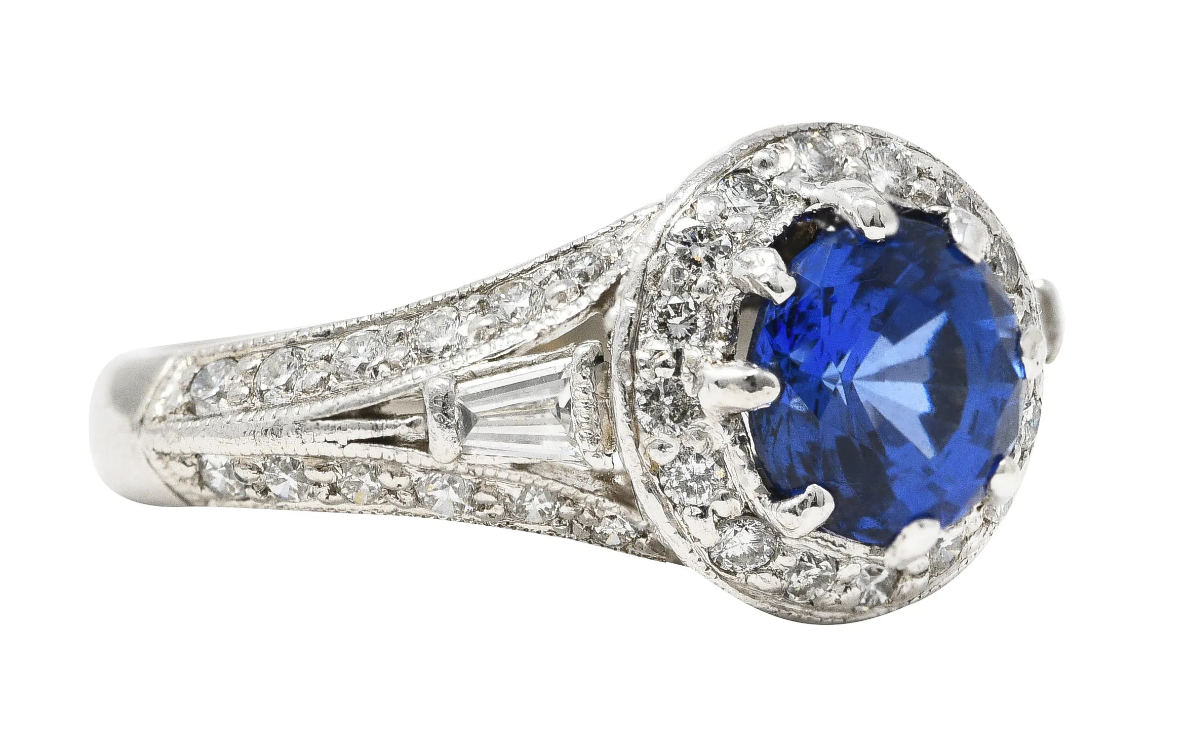 Spark Creations 1.53 CTW Sapphire Diamond Platinum Tulip Modern Ring