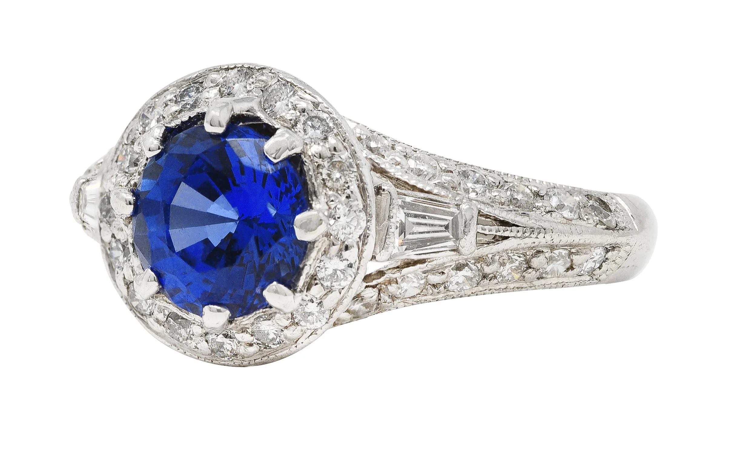 Spark Creations 1.53 CTW Sapphire Diamond Platinum Tulip Modern Ring