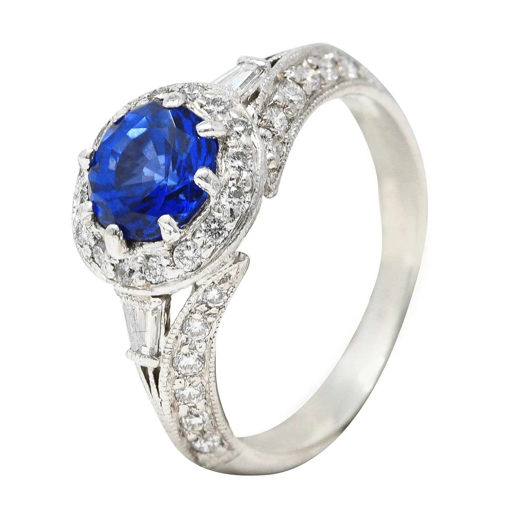 Spark Creations 1.53 CTW Sapphire Diamond Platinum Tulip Modern Ring