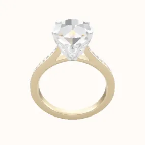 Tapered Channel Set Engagement Ring With Pave Tulip Prongs w. Surprise Diamond Head