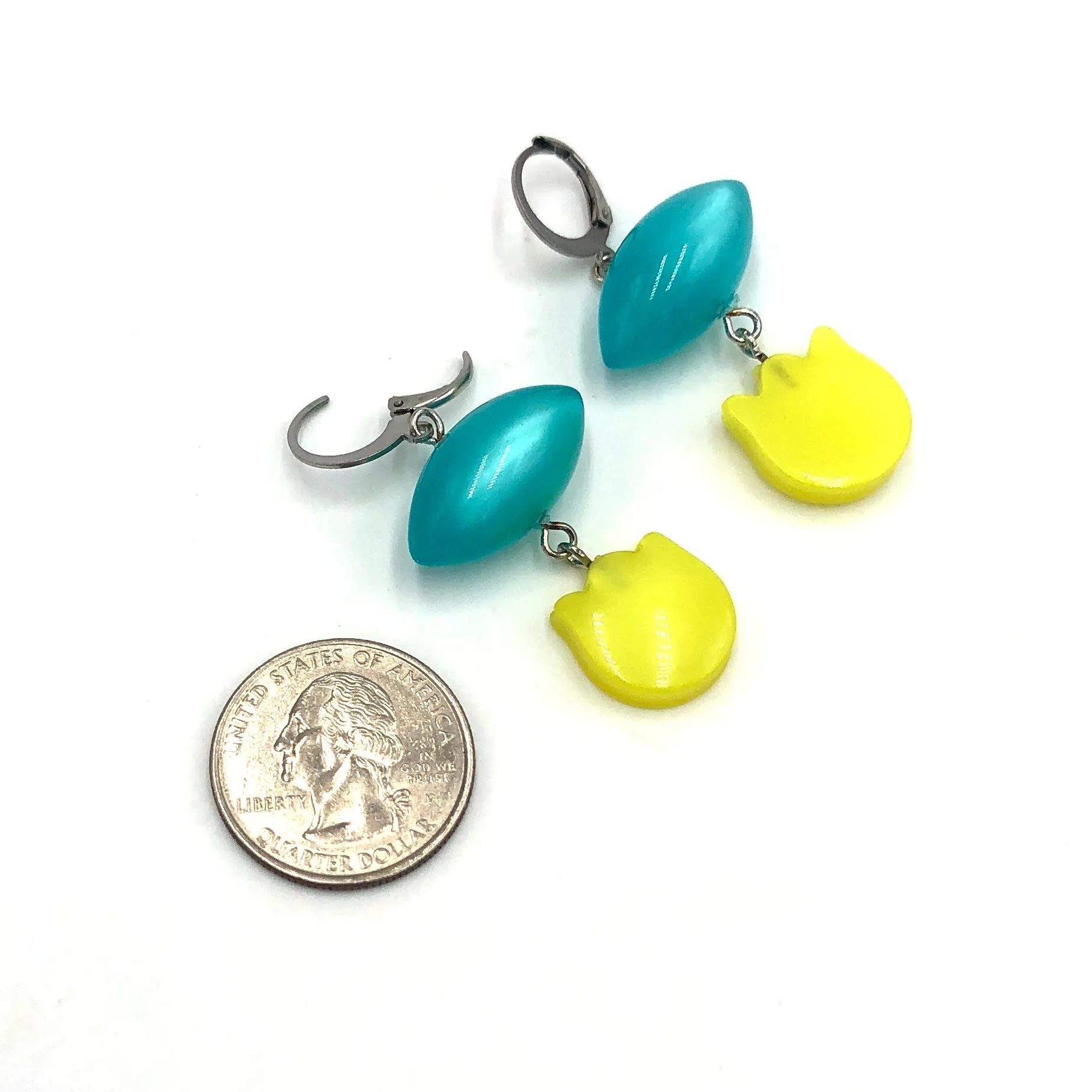 Teal Pod & Yellow Tulip Moonglow Statement Earrings