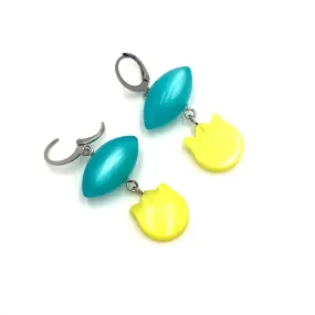 Teal Pod & Yellow Tulip Moonglow Statement Earrings