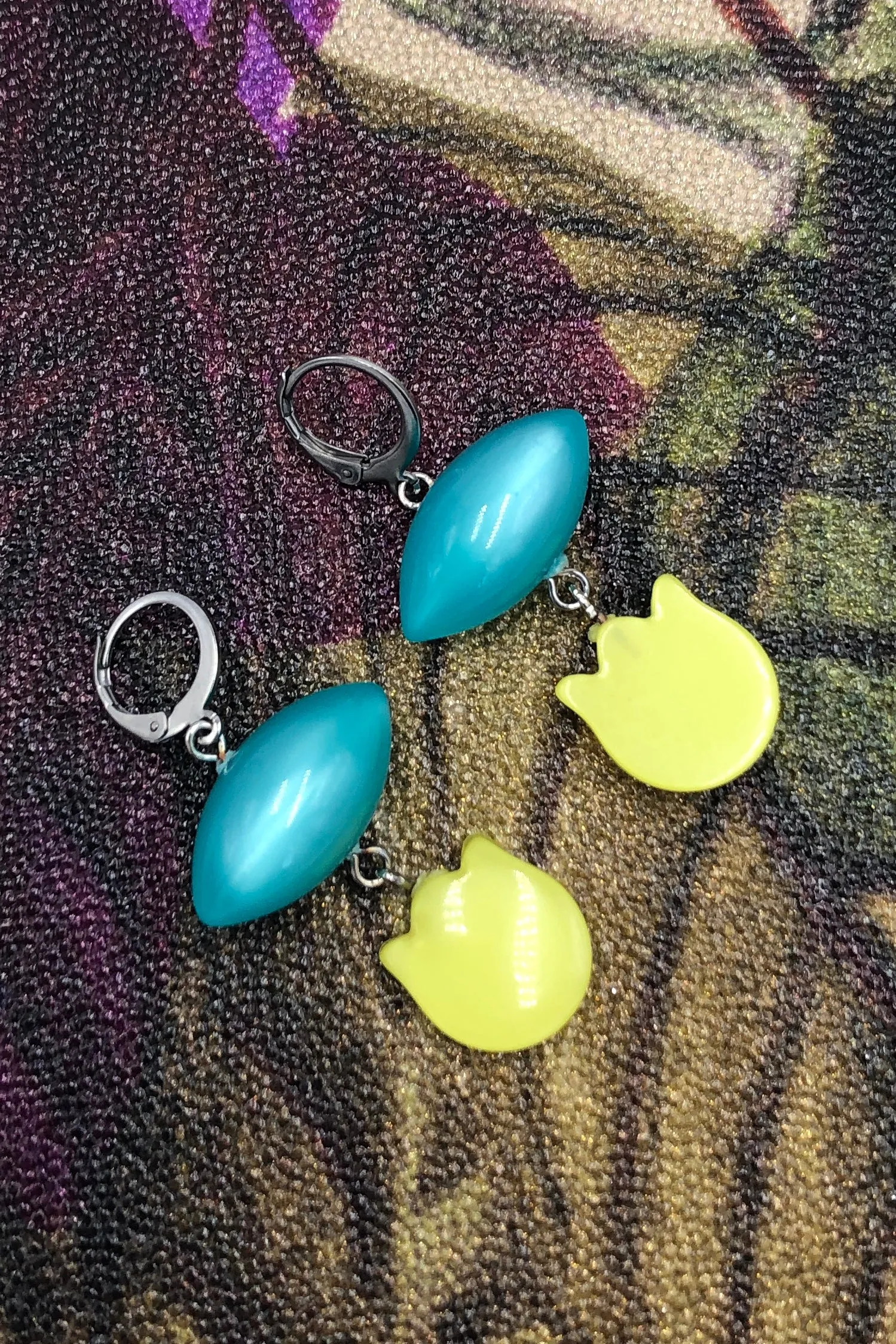 Teal Pod & Yellow Tulip Moonglow Statement Earrings