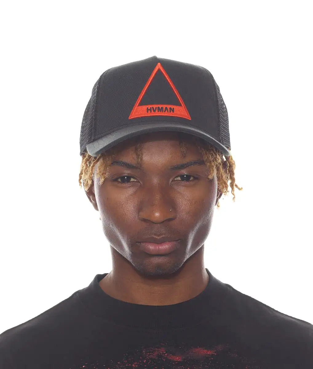 Triangle Mesh Logo Trucker Cap (Blk/Red)